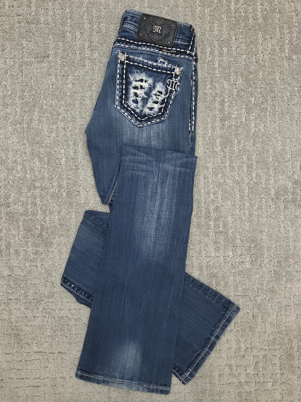 Miss Me Bootcut Jeans Womens Size 25 Medium Wash Embellished Flap Pocket Y2K